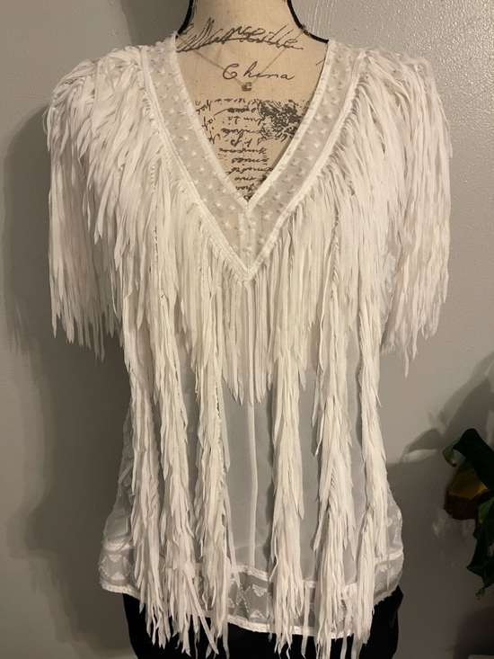 Byron Lars Tops - Byron Lars White Fringe Sheer Blouse Size 8 Boho Festival Western Top